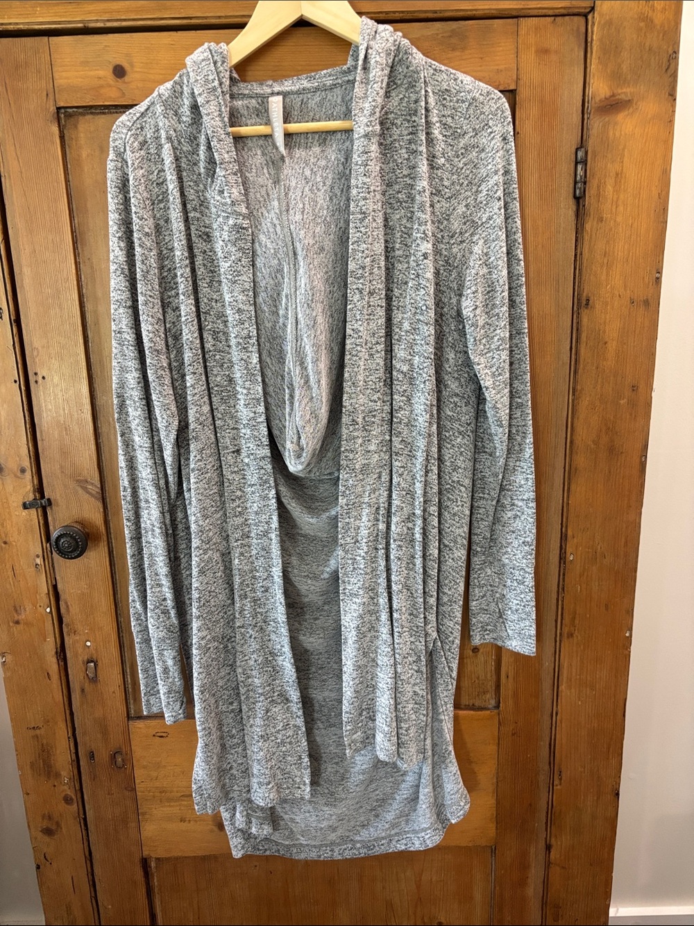 Athleta Heather Gray Open Hooded Knit Cardigan